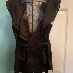 Diane Von Furstenberg ruffle and lace top. Size M